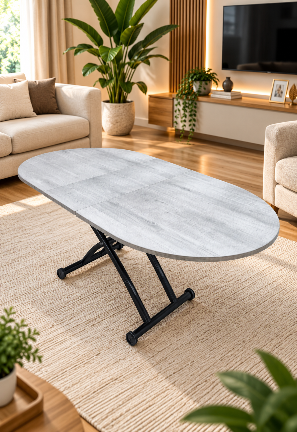 Oval Extendable Smart Table | Lisbon MDF & Black