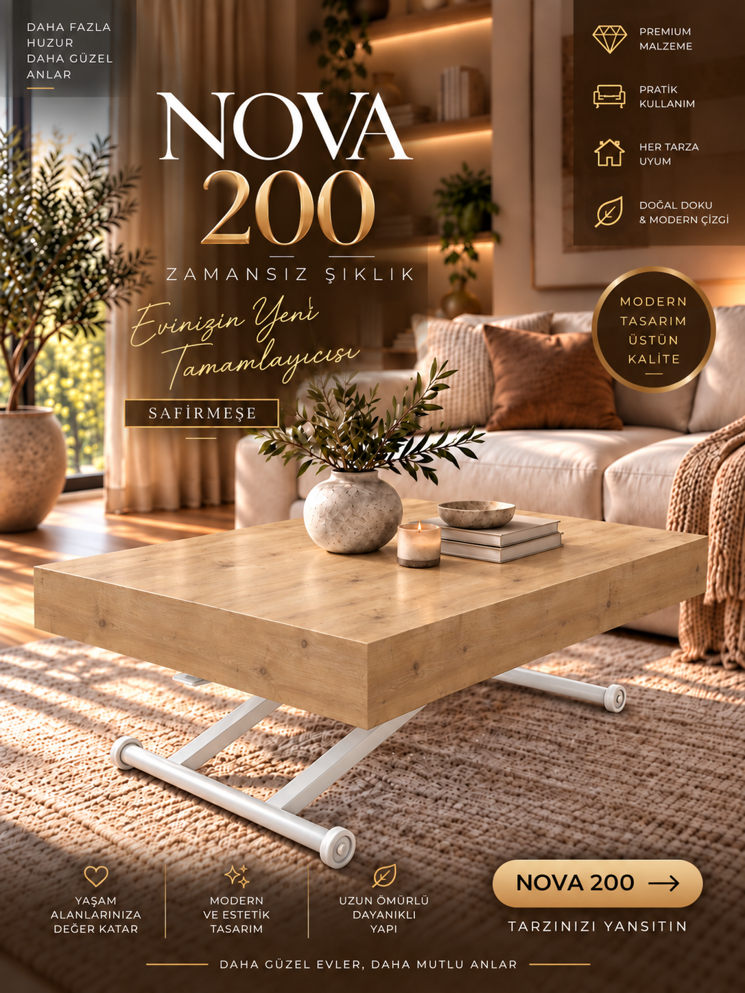 Oval Side-Opening Smart Table | Travertine MDF & Black