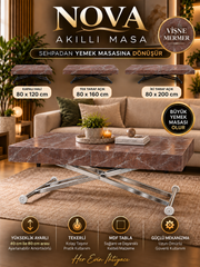 Oval Side-Opening Smart Table | Travertine MDF & Black
