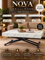 Oval Side-Opening Smart Table | Travertine MDF & Black