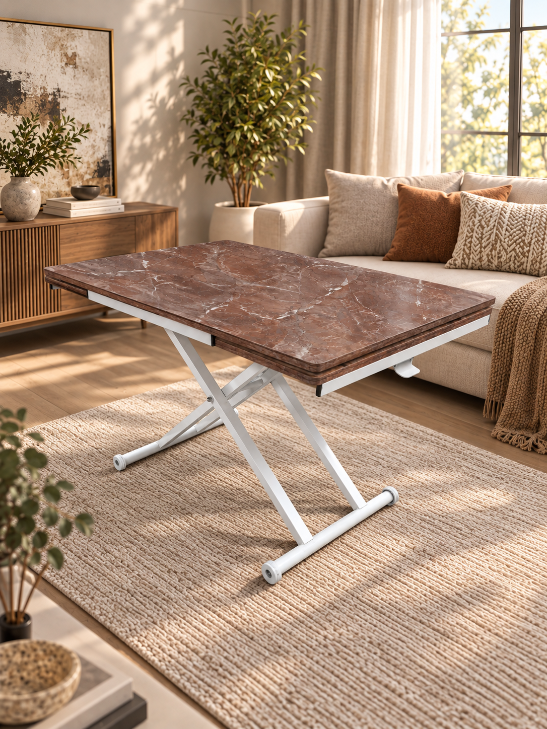 Smart Table with Side Opening | Routed Anthracite MDF & White Legs