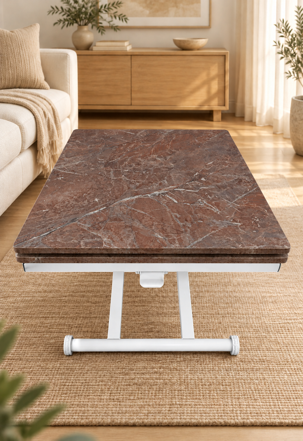 Smart Table with Side Opening | Routed Anthracite MDF & White Legs
