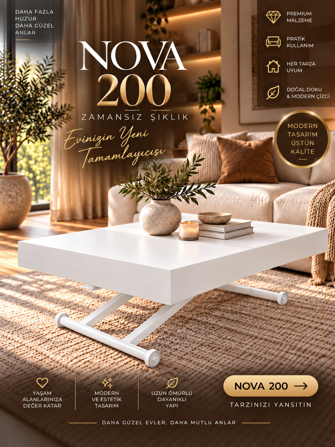 Oval Side-Opening Smart Table | Travertine MDF & Black