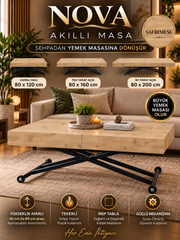 Oval Side-Opening Smart Table | Travertine MDF & Black