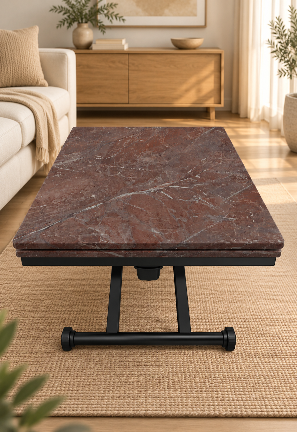 Side-Opening Smart Table | Efes Pine MDF & Black Legs