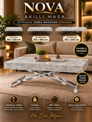Oval Side-Opening Smart Table | Travertine MDF & Black