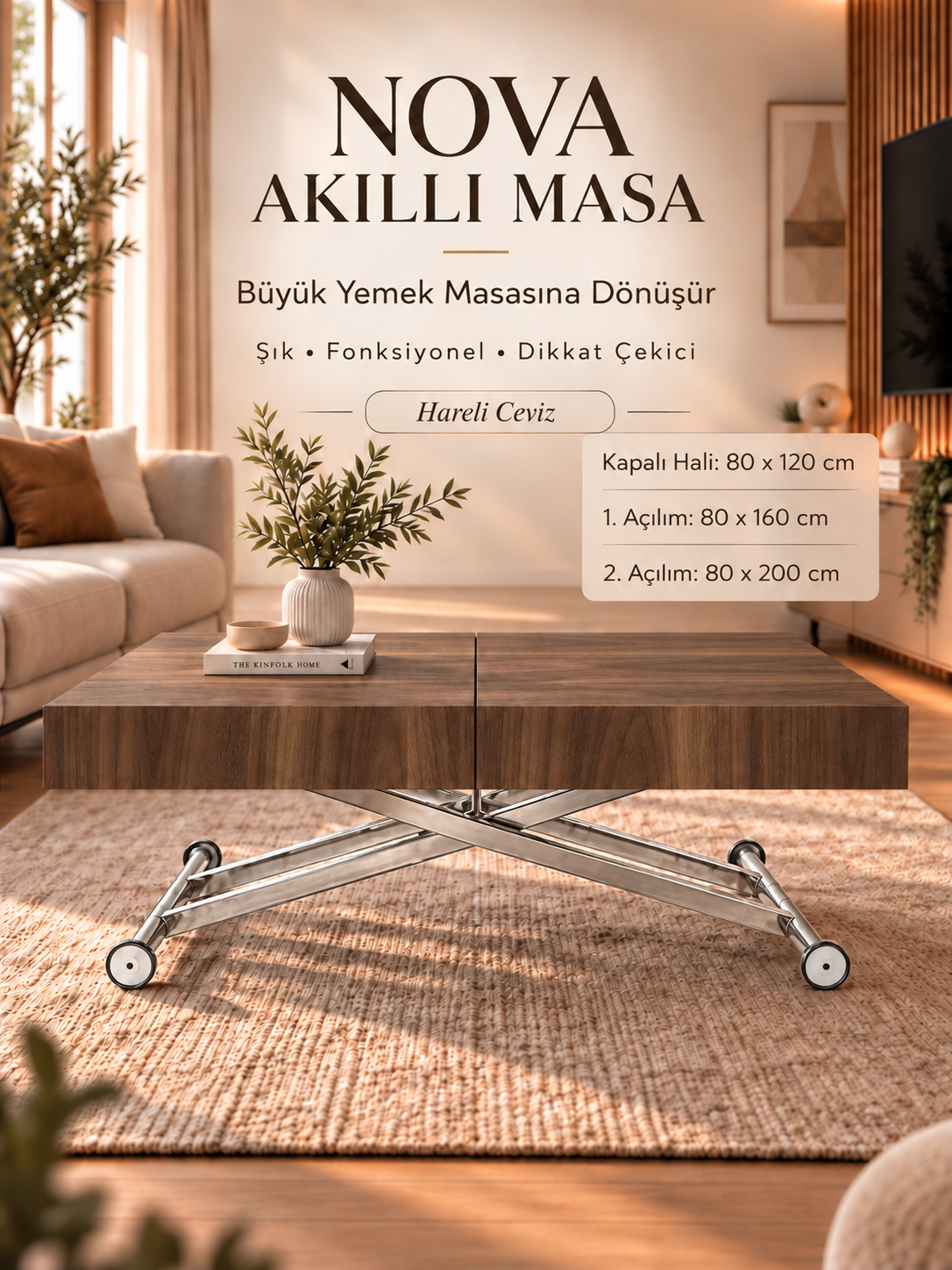 Oval Side-Opening Smart Table | Travertine MDF & Black