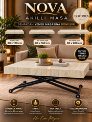 Oval Side-Opening Smart Table | Travertine MDF & Black