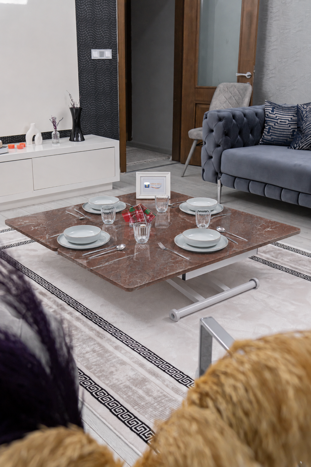 Home Smart Coffee Table – Anthracite MDF Top & White Metal Legs