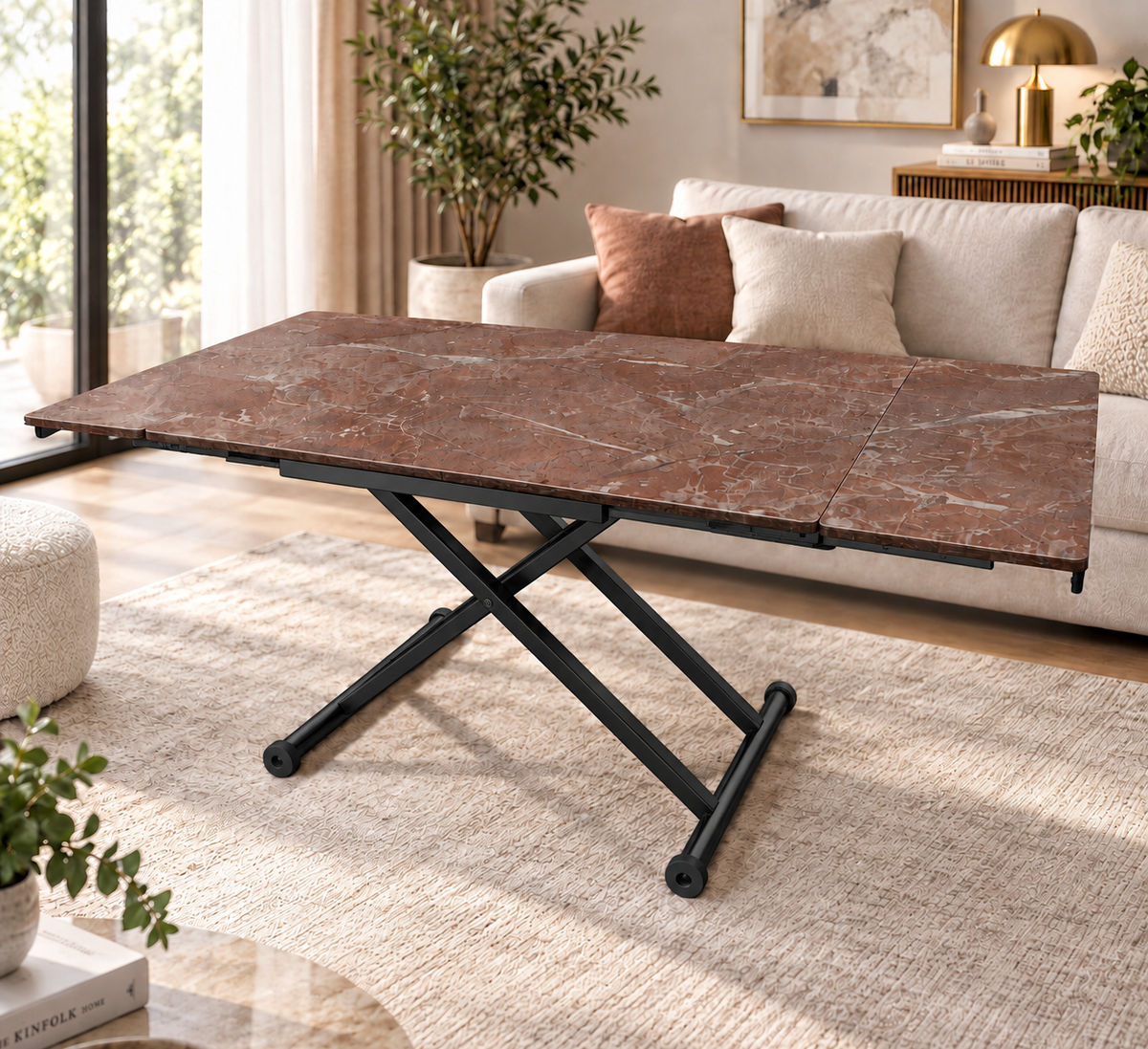 Side-Opening Smart Table | Efes Pine MDF & Black Legs