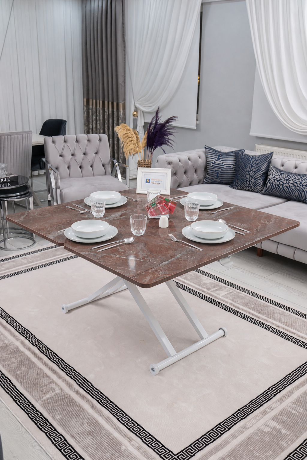Home Smart Coffee Table – Anthracite MDF Top & White Metal Legs