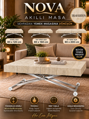 Oval Side-Opening Smart Table | Travertine MDF & Black