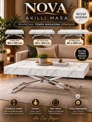 Oval Side-Opening Smart Table | Travertine MDF & Black