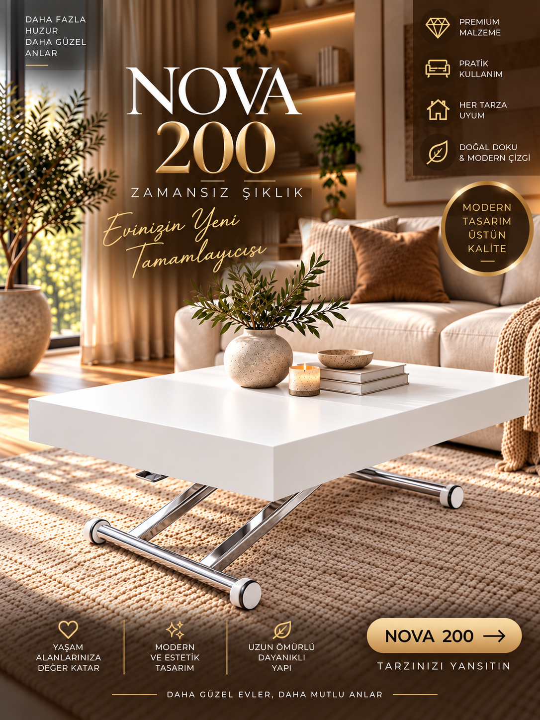 Oval Side-Opening Smart Table | Travertine MDF & Black