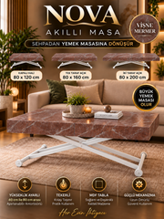 Oval Side-Opening Smart Table | Travertine MDF & Black