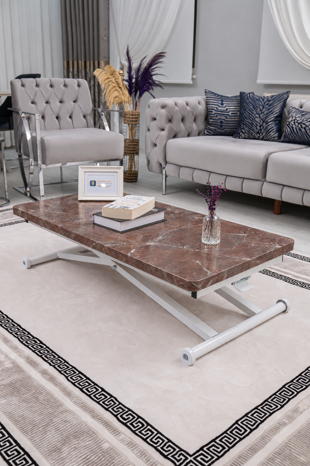 Home Smart Coffee Table – Anthracite MDF Top & White Metal Legs