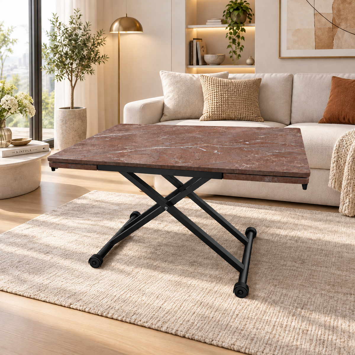 Side-Opening Smart Table | Efes Pine MDF & Black Legs