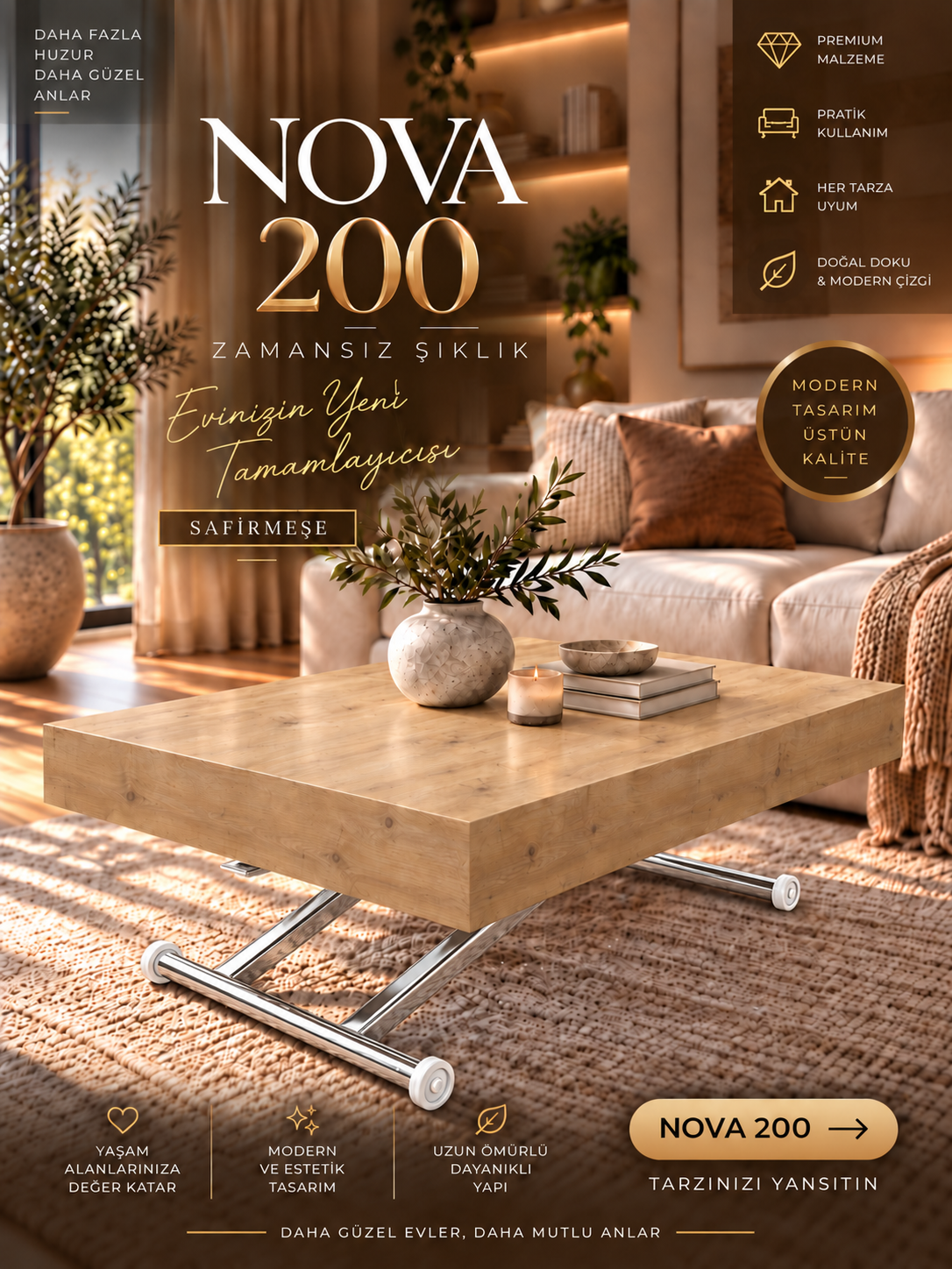 Oval Side-Opening Smart Table | Travertine MDF & Black