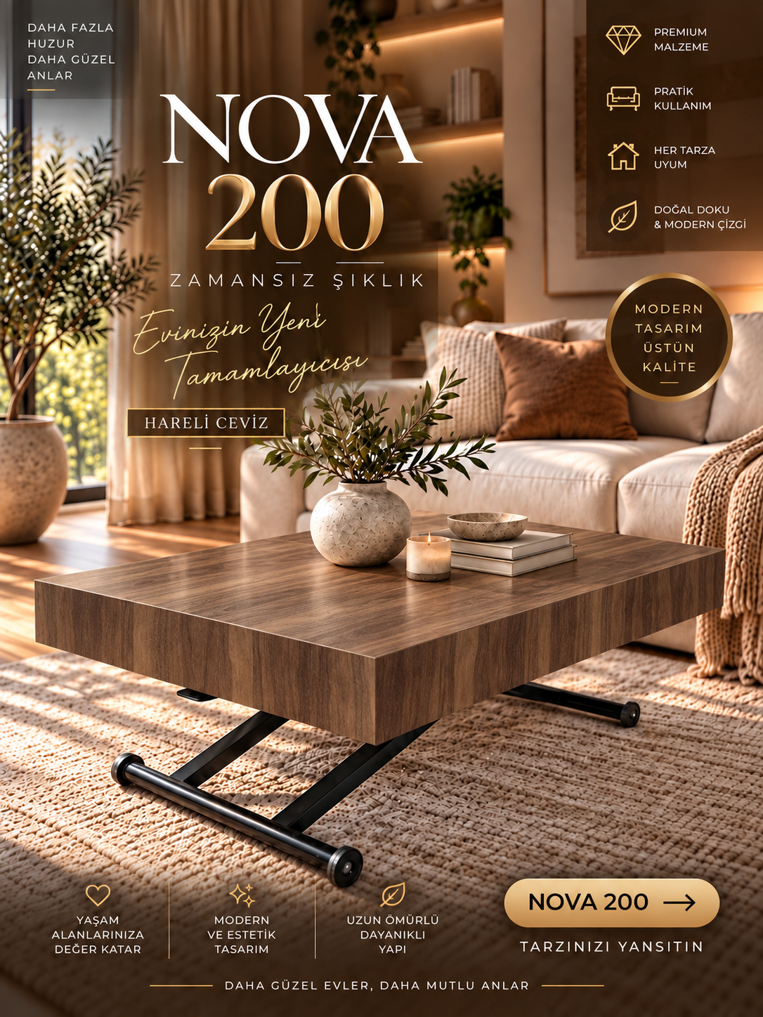 Oval Side-Opening Smart Table | Travertine MDF & Black