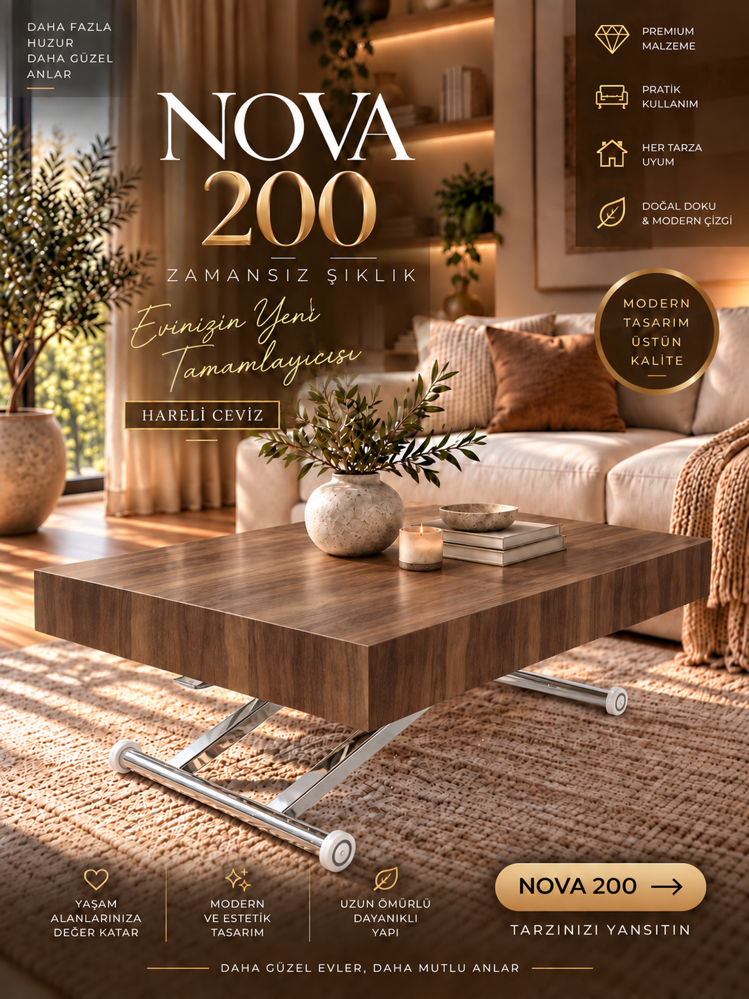 Oval Side-Opening Smart Table | Travertine MDF & Black