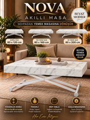 Oval Side-Opening Smart Table | Travertine MDF & Black