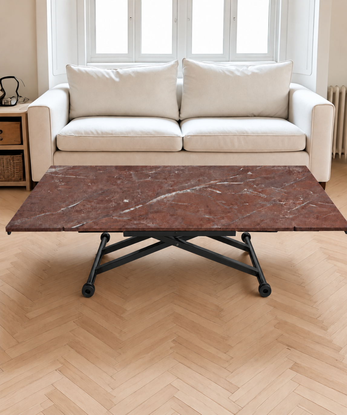 Side-Opening Smart Table | Efes Pine MDF & Black Legs