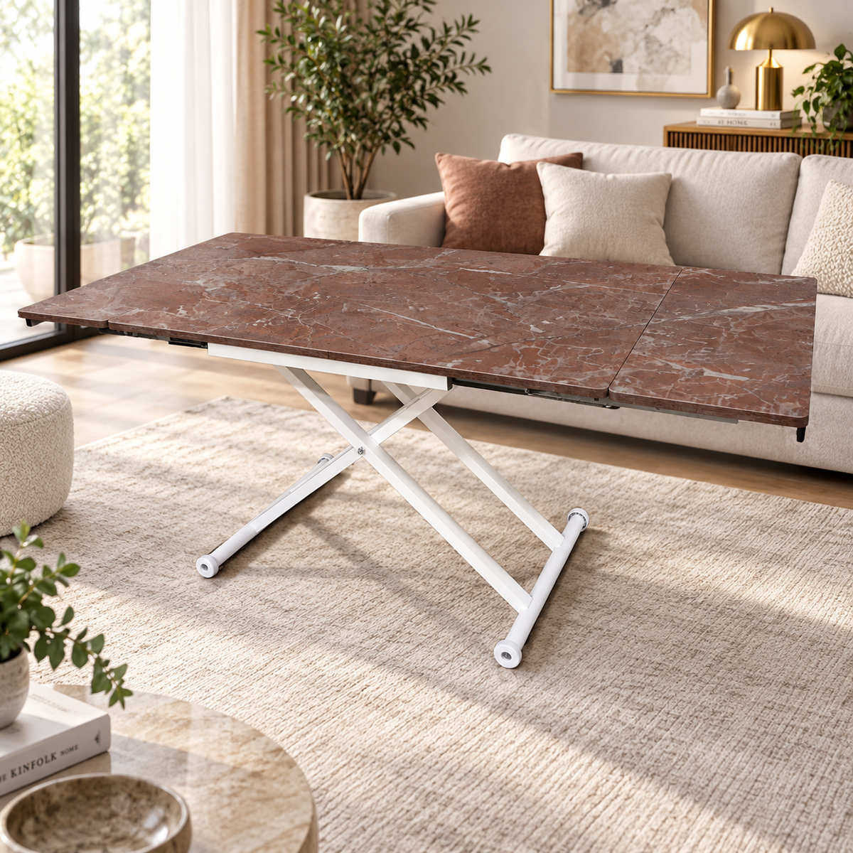 Smart Table with Side Opening | Routed Anthracite MDF & White Legs