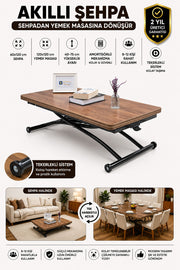 Juppo Smart Coffee Table – Walnut MDF Top & Black Outward-Curved Metal Legs