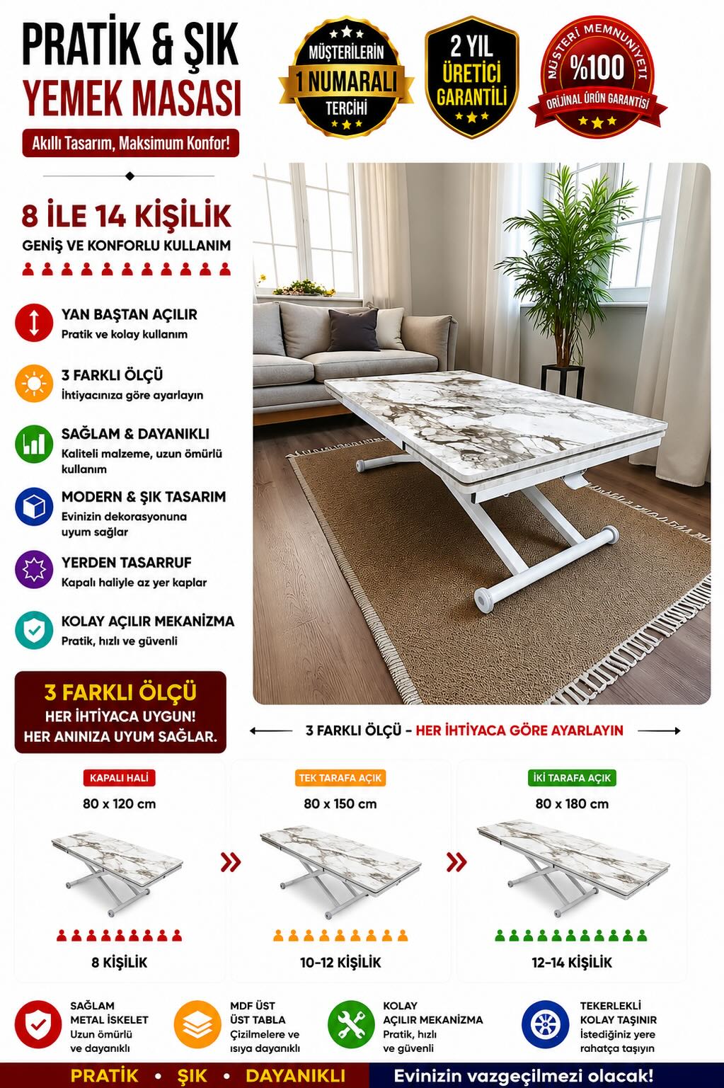 Smart Side-Opening Desk | White Marble MDF & White Legs