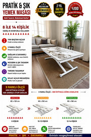 Smart Side-Opening Desk | White Marble MDF & White Legs