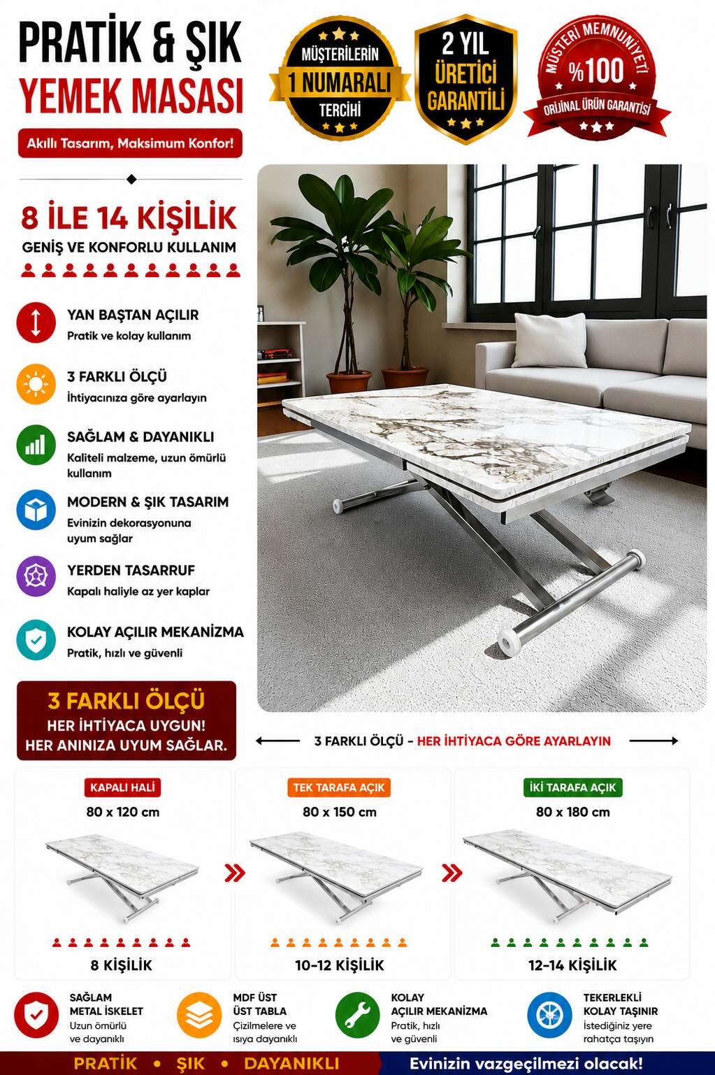 Smart Side-Opening Desk | White Marble MDF & Chrome Legs