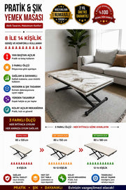 Smart Extendable Dining Table | White Marble MDF & Black Legs