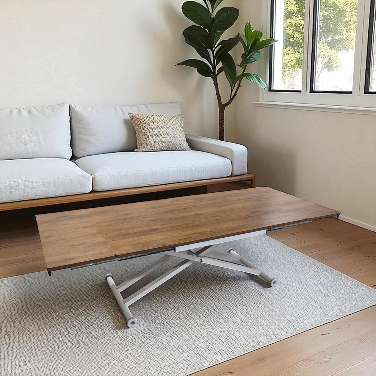 Side Extending Smart Table | Walnut MDF Top & White Legs