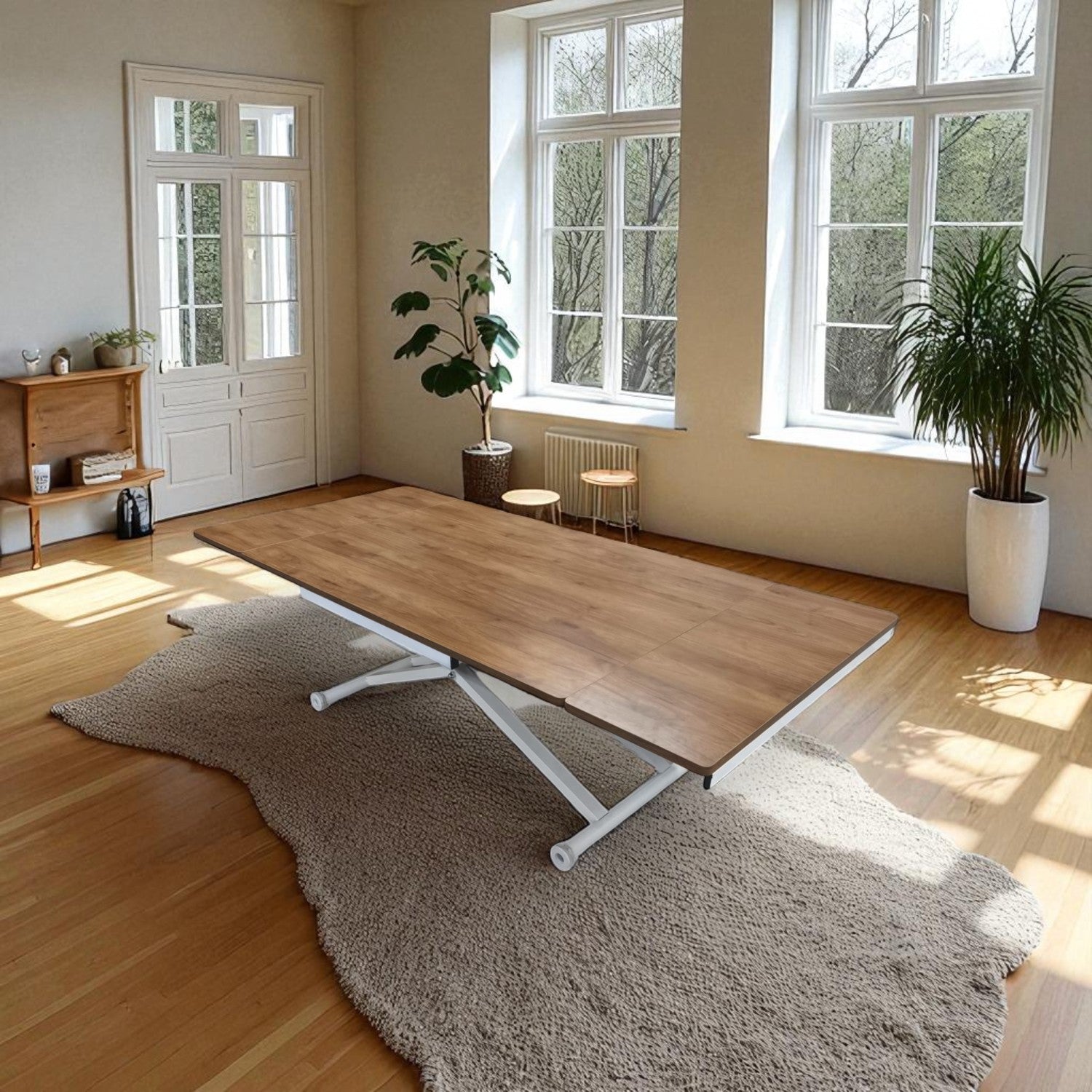 Side Extending Smart Table | Walnut MDF Top & White Legs