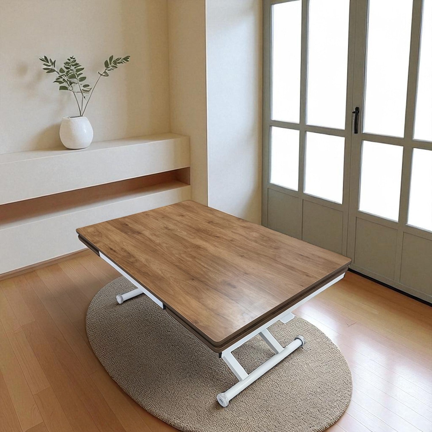 Side Extending Smart Table | Walnut MDF Top & White Legs