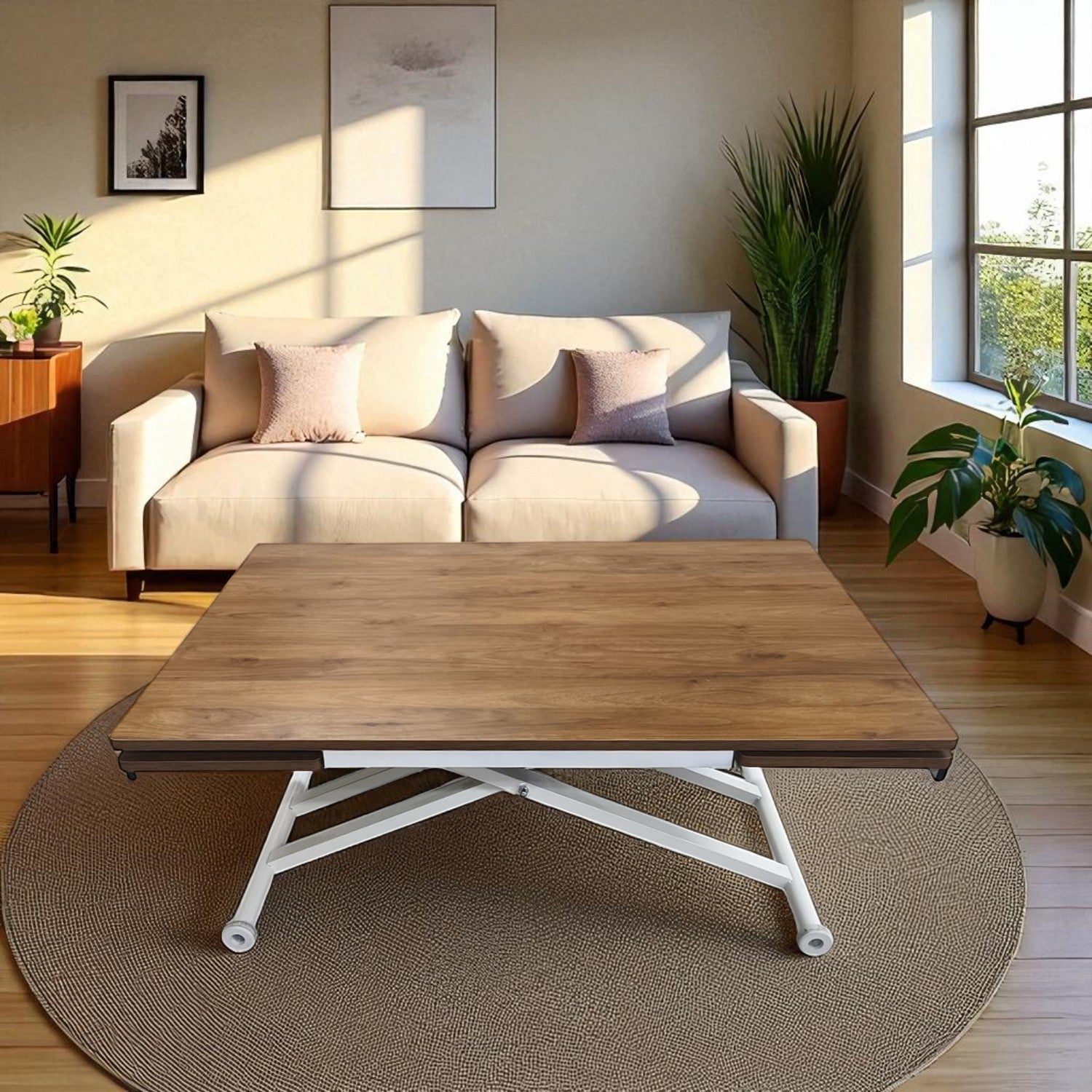 Side Extending Smart Table | Walnut MDF Top & White Legs
