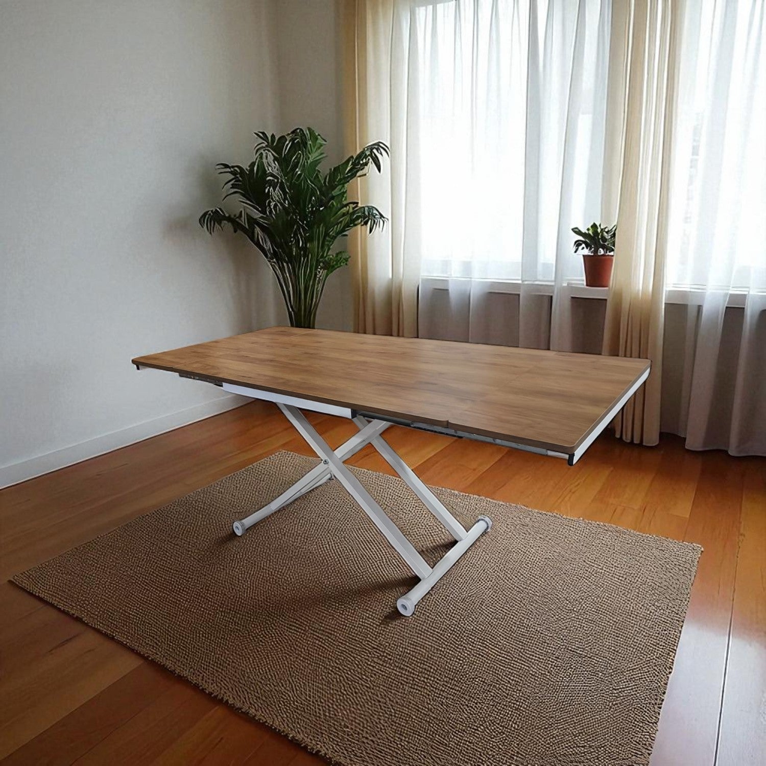 Side Extending Smart Table | Walnut MDF Top & White Legs