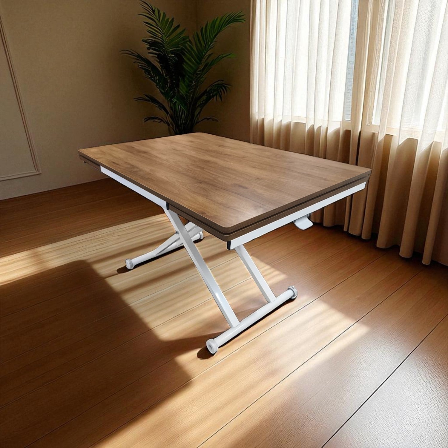 Side Extending Smart Table | Walnut MDF Top & White Legs