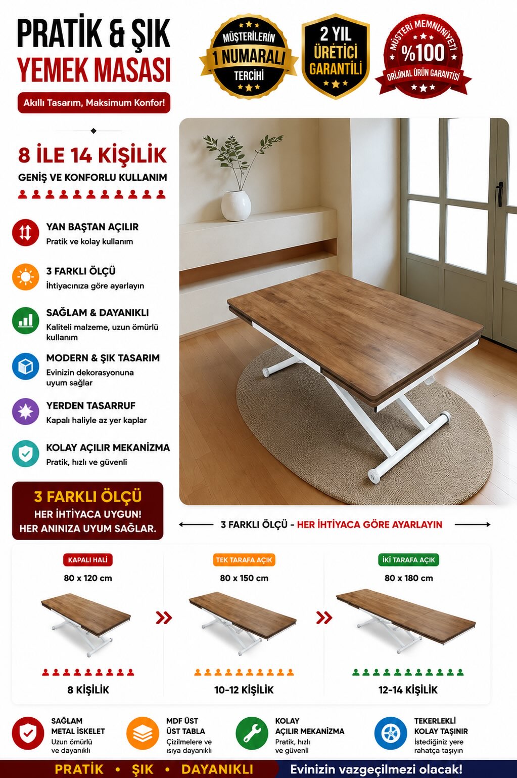 Smart Table with Side Opening | Walnut MDF Top & Chrome Leg
