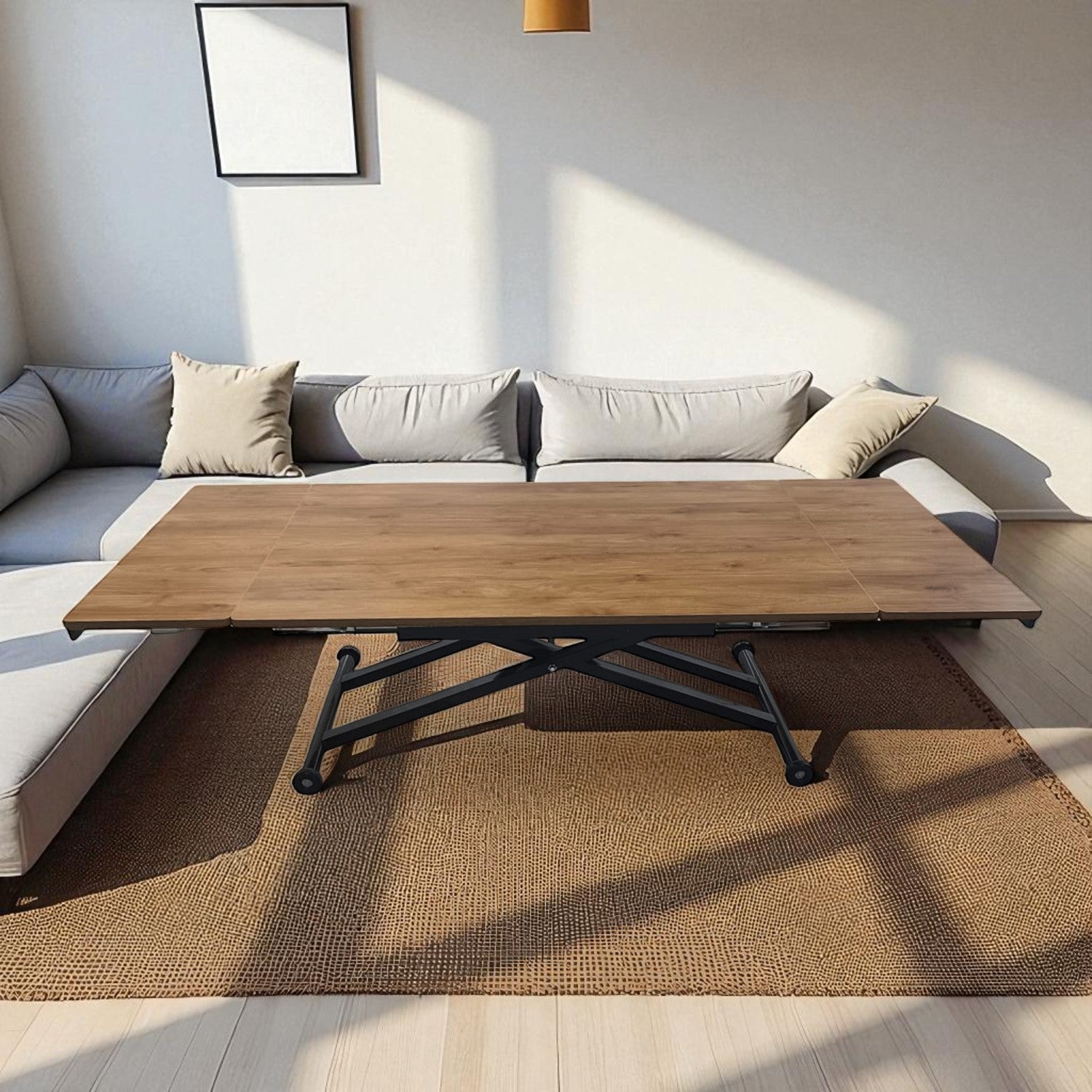 Smart Desk with Side Opening | Walnut MDF & Black Legs