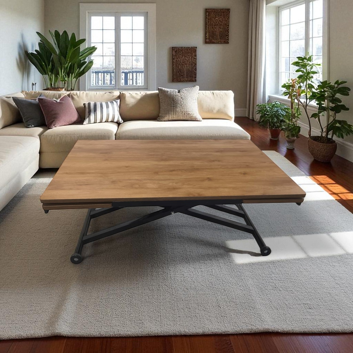 Smart Desk with Side Opening | Walnut MDF & Black Legs