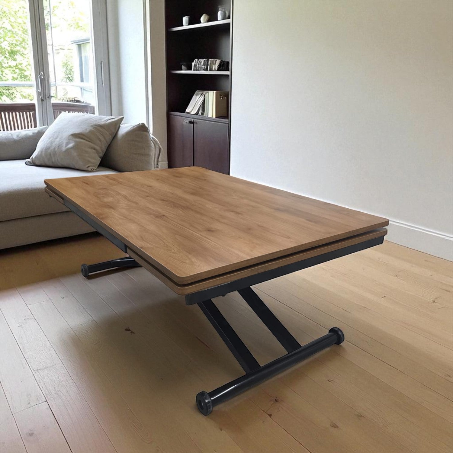 Smart Desk with Side Opening | Walnut MDF & Black Legs