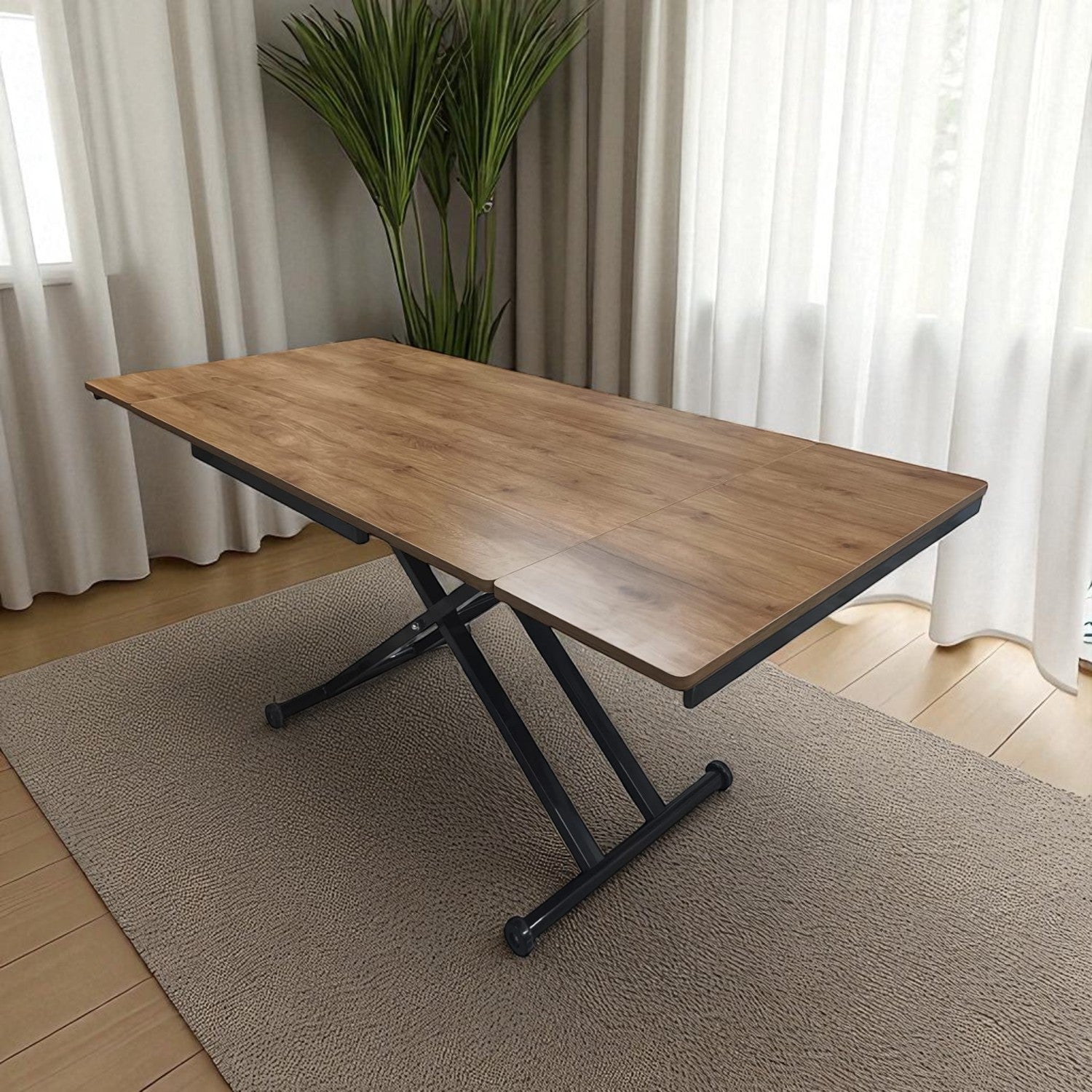 Smart Desk with Side Opening | Walnut MDF & Black Legs