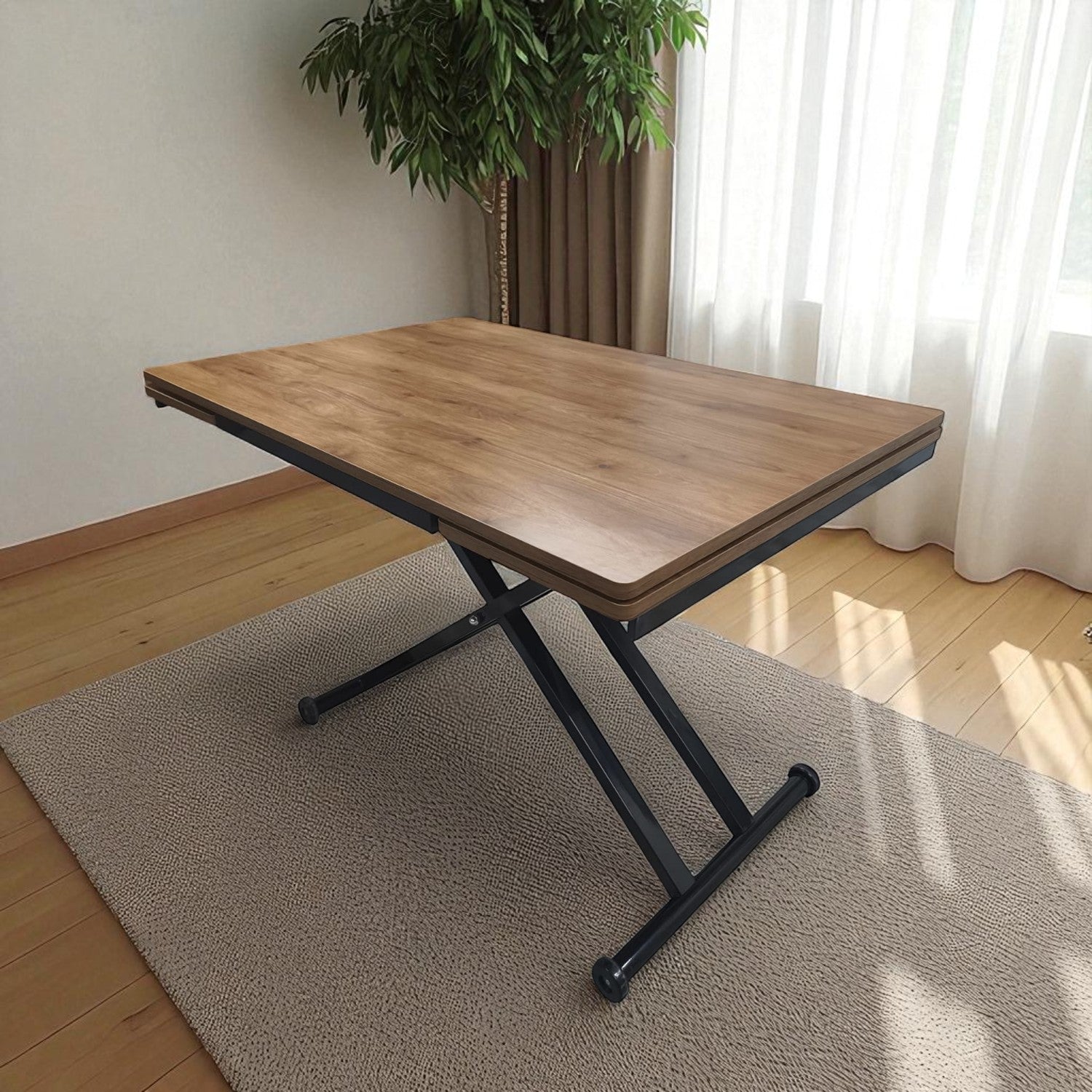 Smart Desk with Side Opening | Walnut MDF & Black Legs