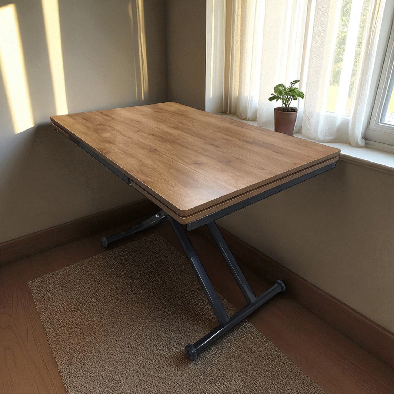 Smart Desk with Side Opening | Walnut MDF & Black Legs