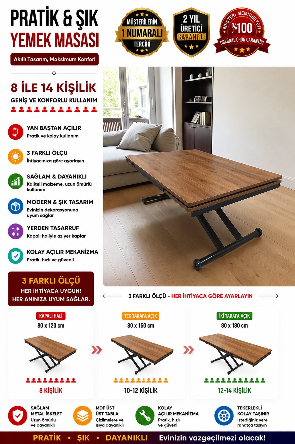 Smart Desk with Side Opening | Walnut MDF & Black Legs