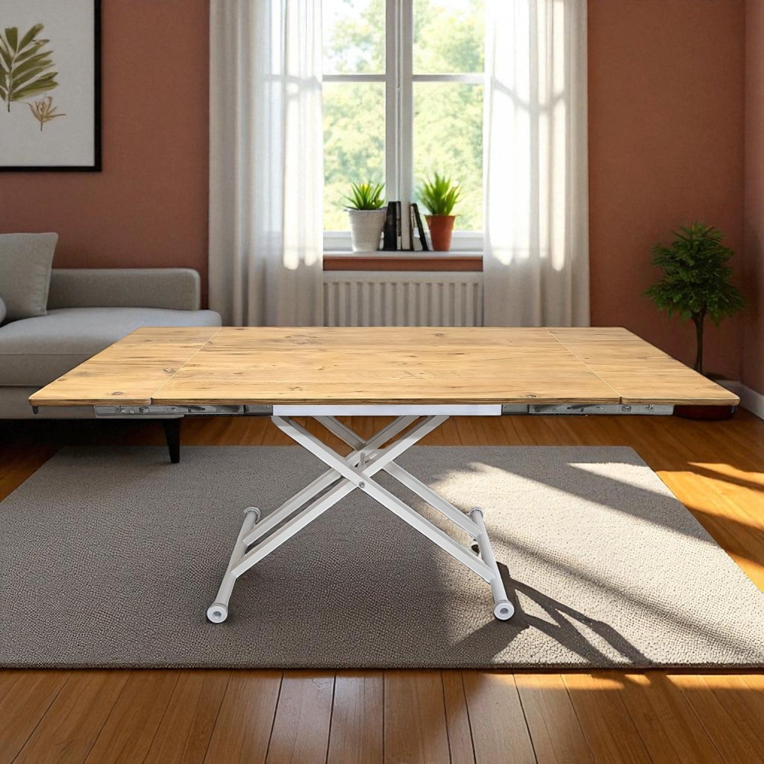 Side-Opening Smart Table | Efes Pine MDF & White Legs