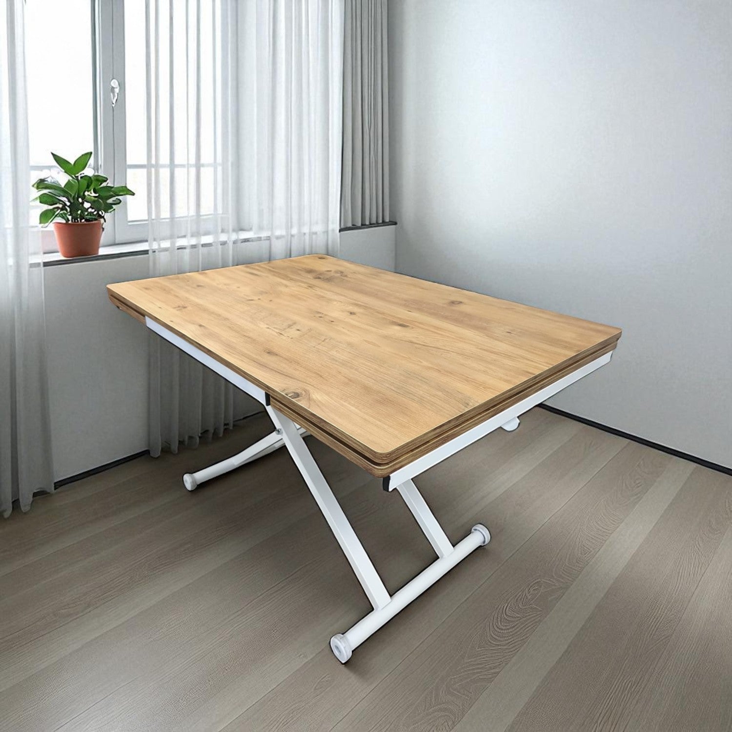 Side-Opening Smart Table | Efes Pine MDF & White Legs