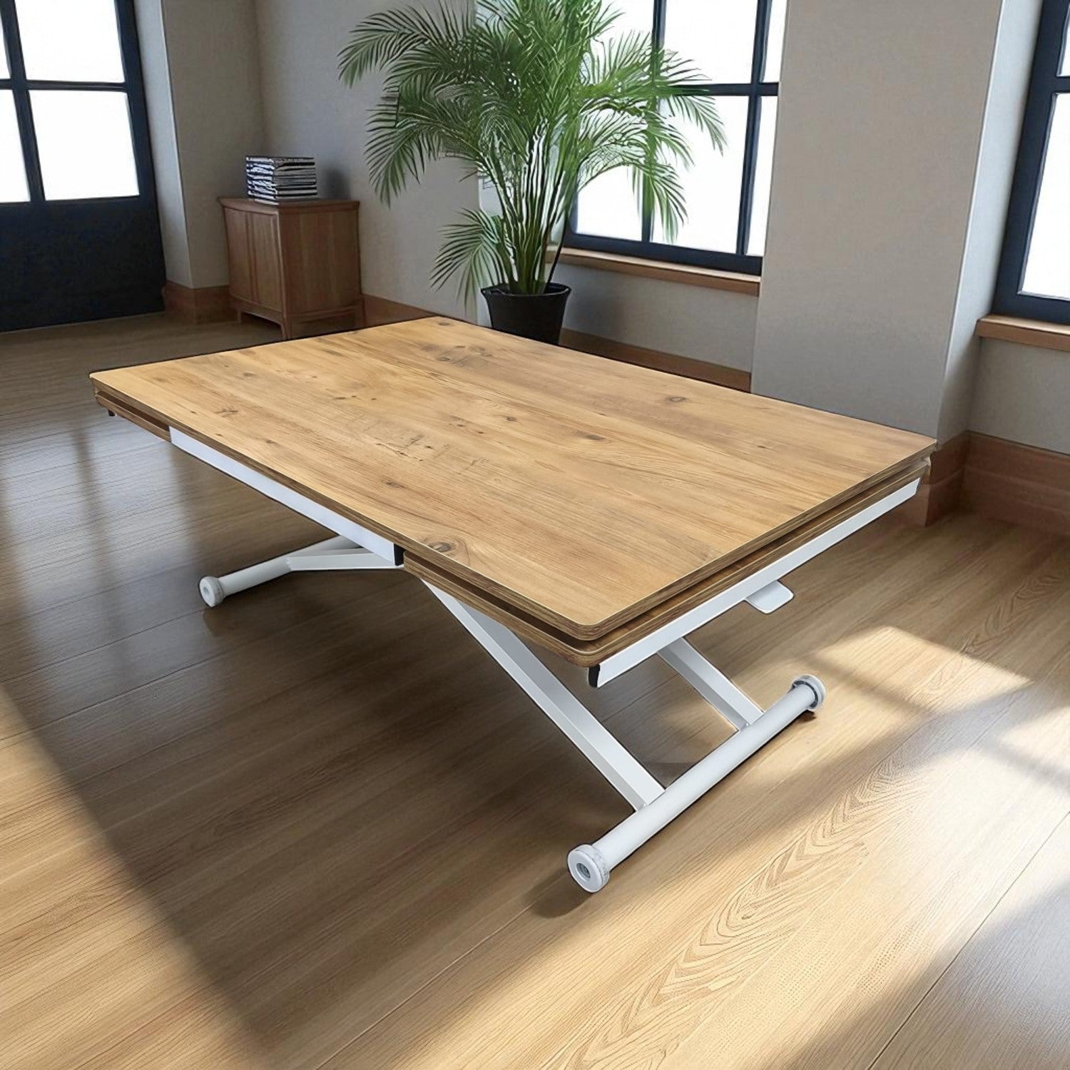 Side-Opening Smart Table | Efes Pine MDF & White Legs