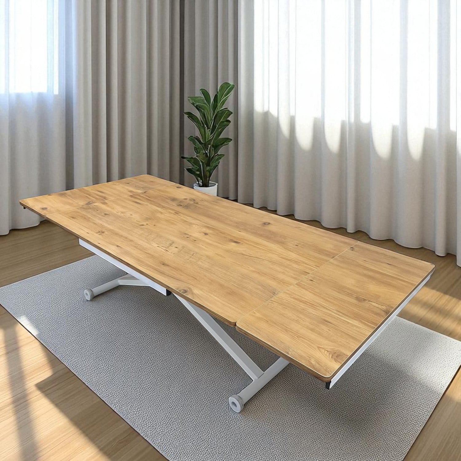 Side-Opening Smart Table | Efes Pine MDF & White Legs